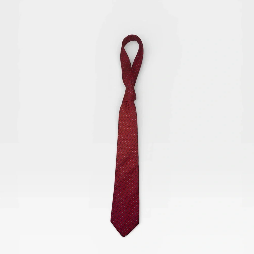 Guy Laroche Red and Blue Geometric 100% Silk Tie